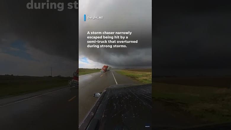 Semi-truck overturns, hits vehicle amid tornado supercell #Shorts