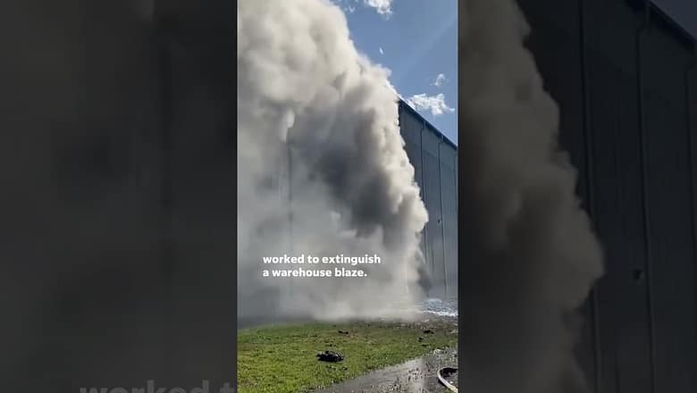 Sound up: Fireworks go off as flames cut through Missouri warehouse #Shorts