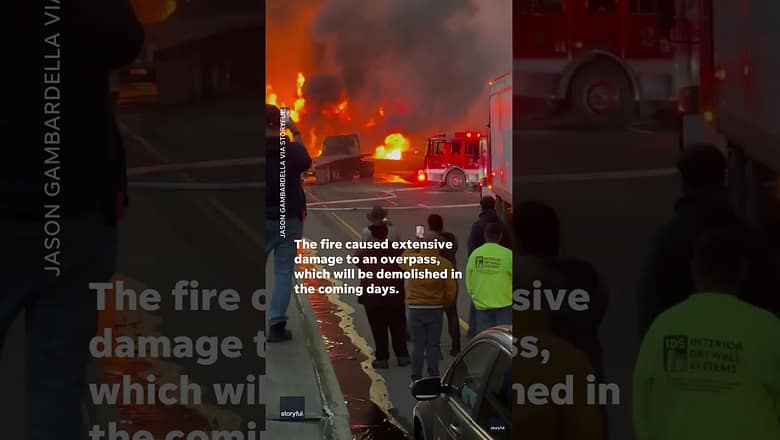 Tanker fire in Connecticut backs up traffic along busy I-95 #Shorts
