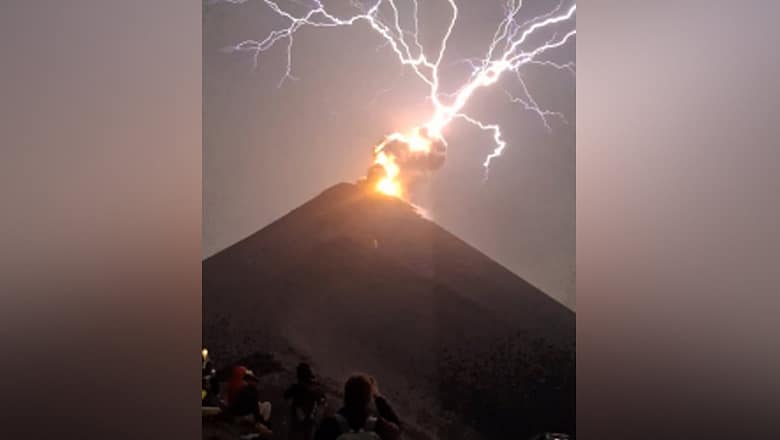 Wild video shows lightning strike hit erupting volcano