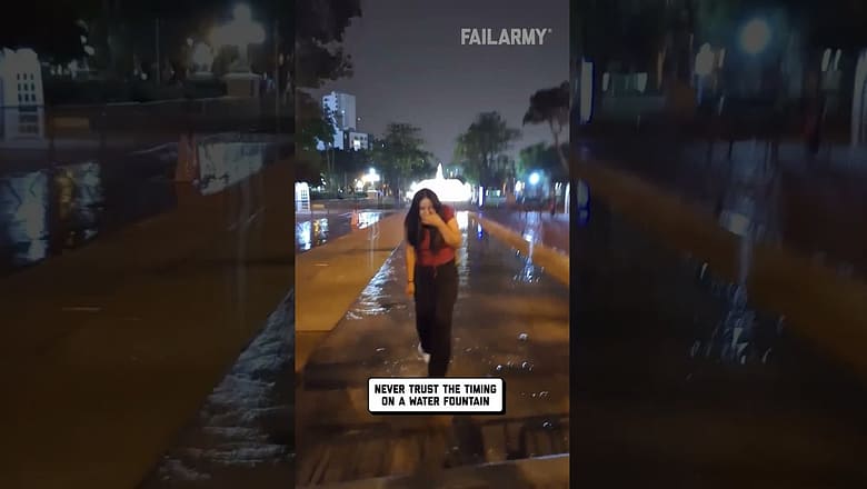 Woman Gets Soaked by Water Fountain