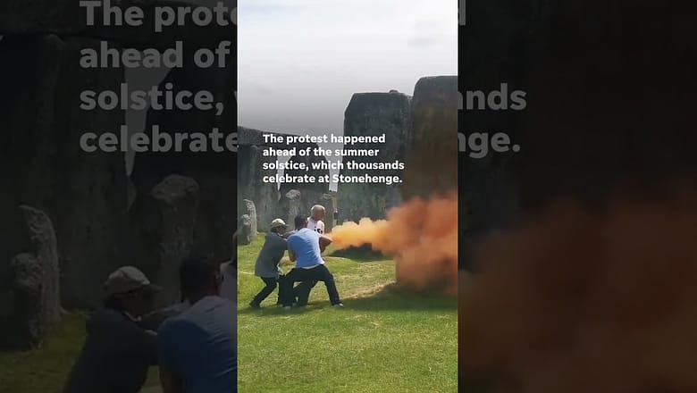 Climate protesters deface Stonehenge before summer solstice #Shorts