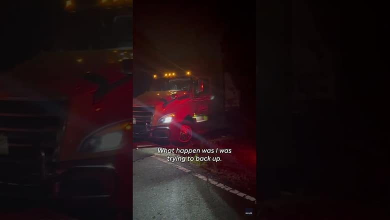 Dramatic video: Truck driver narrowly escapes after train crashes into tractor-trailer #Shorts