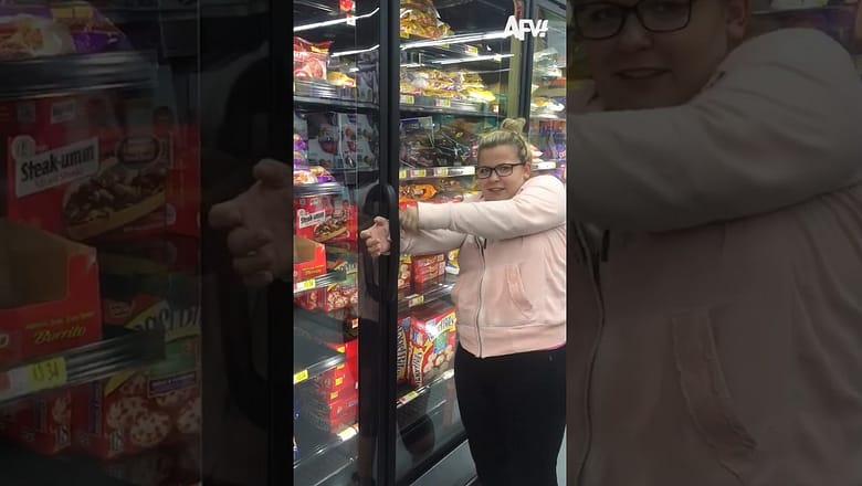 She almost gets stuck π§ #fridge #supermarket #funny #shorts