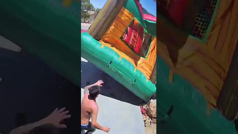Dramatic video shows bounce house flying away in wind #Shorts