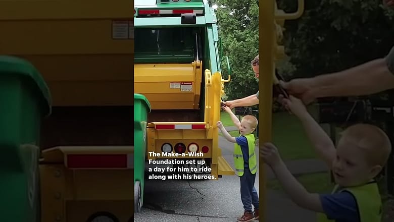 Four-year old granted garbage man dream through Make-a-Wish Foundation #Shorts