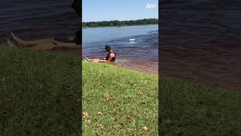 A surprise slip ‘n’ slide? 🤔 #shorts #slip #lake #onvideo