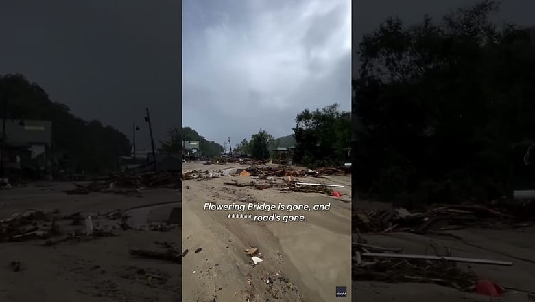 Chimney Rock flooding damage captured in North Carolina town #Shorts