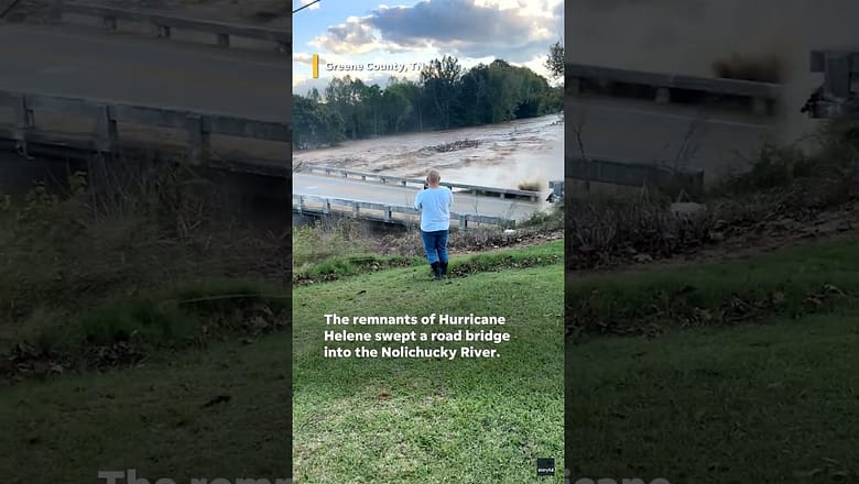 Helene floods collapse bridge in east Tennessee #Shorts