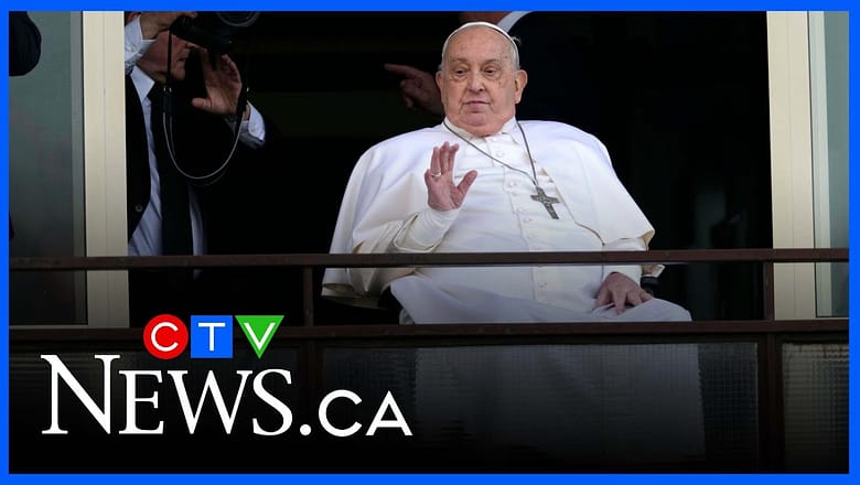 Pope Francis makes his first appearance to crowds outside the hospital
