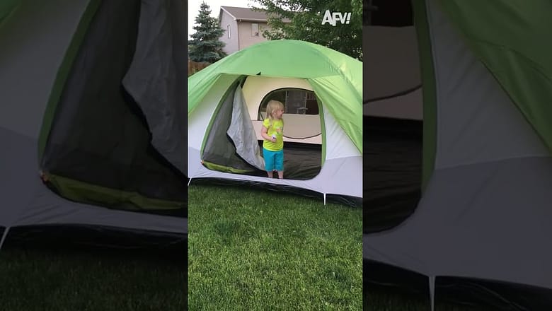 Tripping out over her new tent ⛺️😂 #afv #fail #funny #shorts