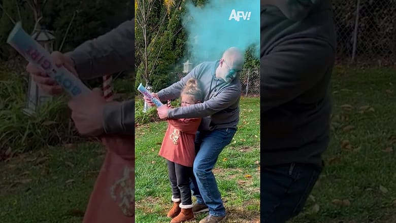 Blue it right back at him π€£ #afv #genderreveal #shorts