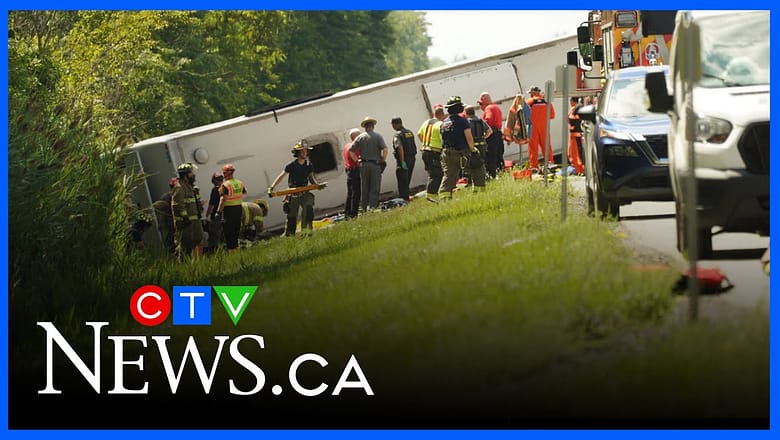 Emergency crews at the scene of a deadly rollover bus crash in New York