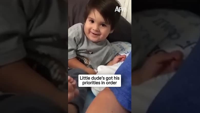 Little dude’s got his priorities in order