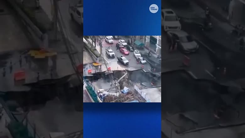 See massive sinkhole swallow road in Bangkok #Shorts