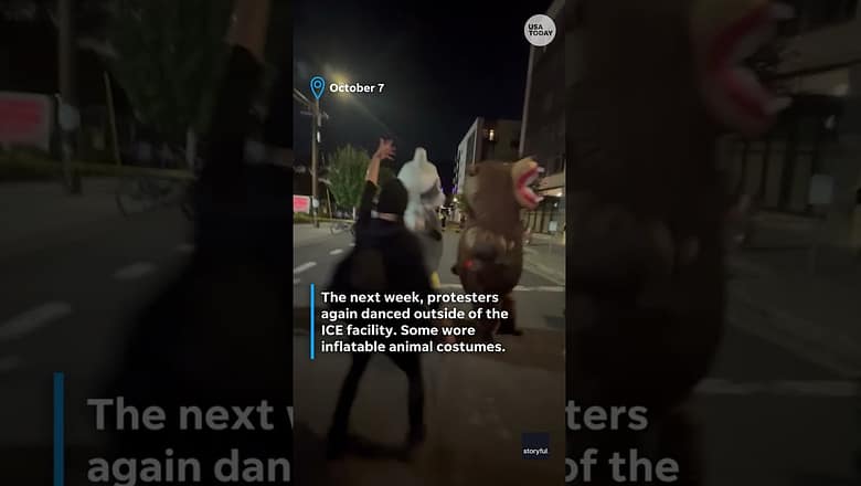 Activists dance outside Portland ICE facility after protests over Trump’s Guard plan