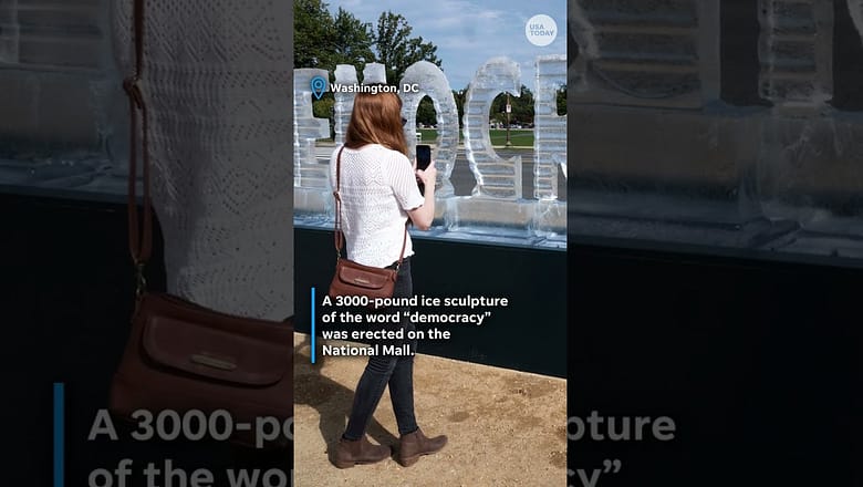 ‘Democracy’ ice sculpture appears on National Mall in DC