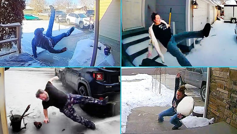 Caught in 4K! βοΈ Epic CCTV Ice Fails Caught on Camera