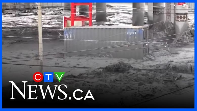Container carried through rushing water amid typhoon in Taiwan