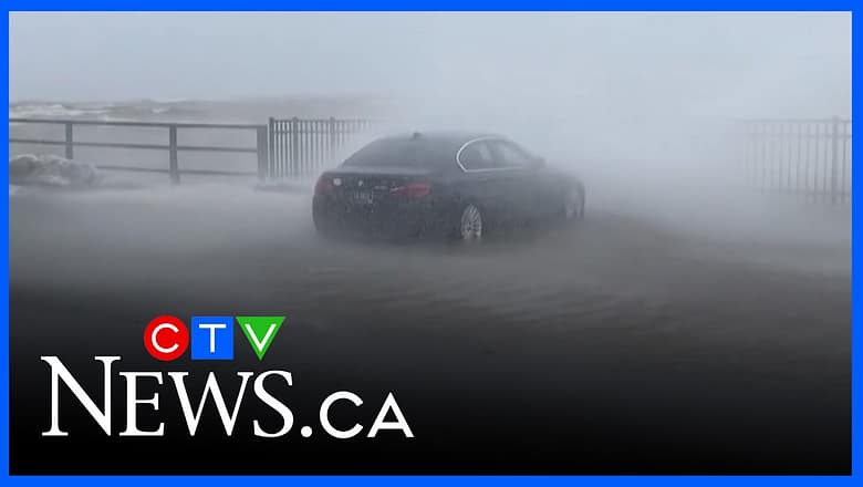 Fierce winds create huge waves on Lake Erie in Buffalo, N.Y.