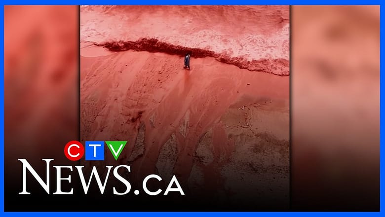 Heavy rainfall on Iran’s Hormuz Island transforms coastline into sea of red