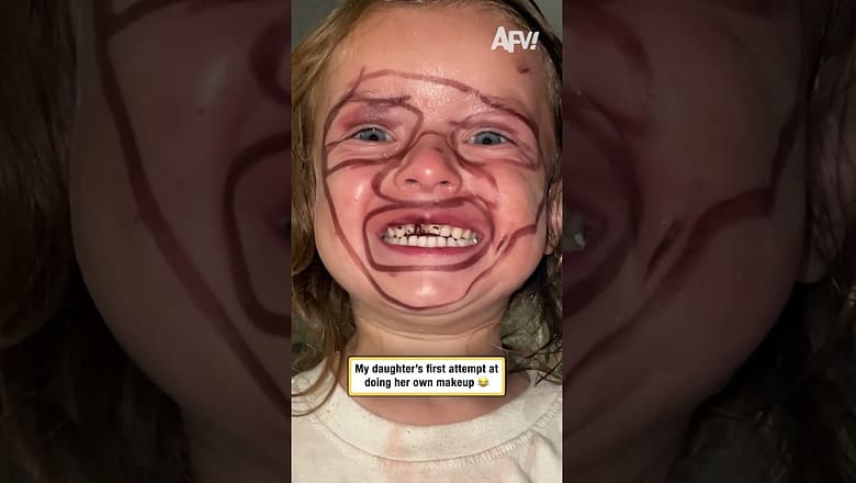 My daughter’s first attempt at doing her own makeup π
