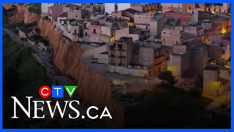 Part of cliff gives way as homes sit dangerously close to the edge following landslide in Sicily