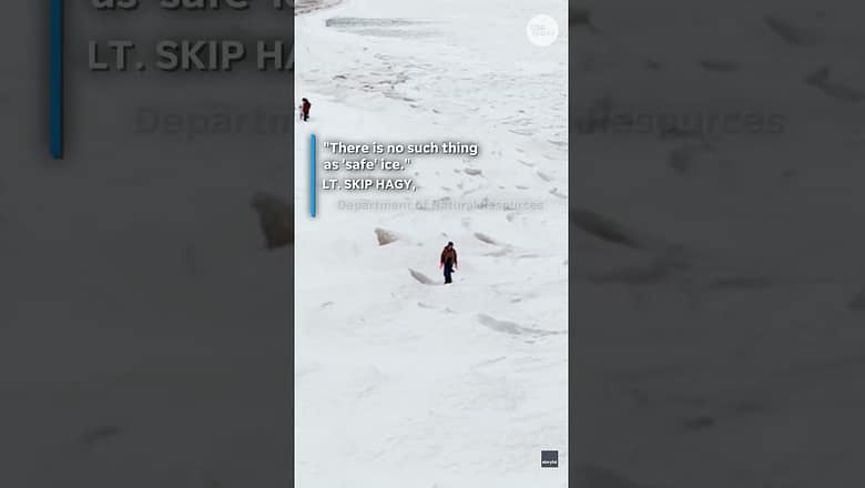 Slippery ice shelf along Lake Michigan sends people sliding