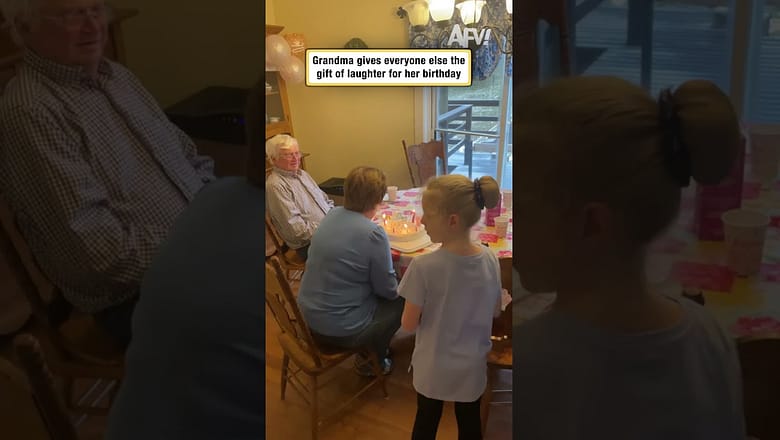 Grandma gives everyone else the gift of laughter for her birthday