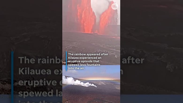 Rainbow arcs over Hawaii’s Kilauea volcano after eruption
