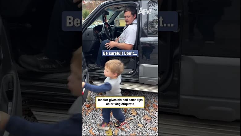 Toddler gives his dad some tips on driving etiquette