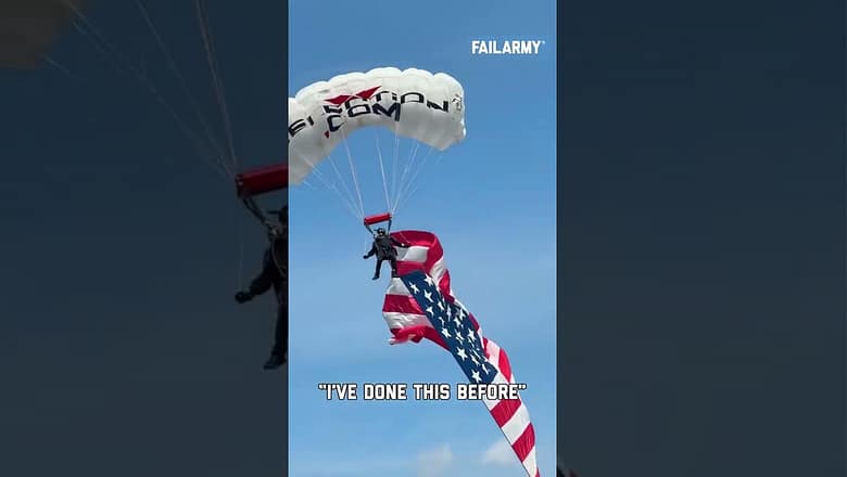 Parachuter Lands in Stadium!
