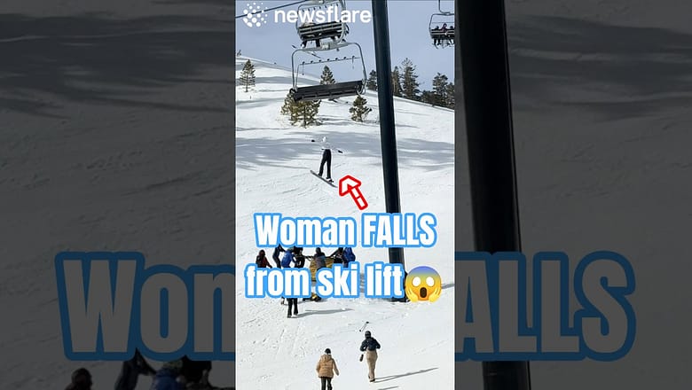 Woman Falls Of Super High Ski Lift